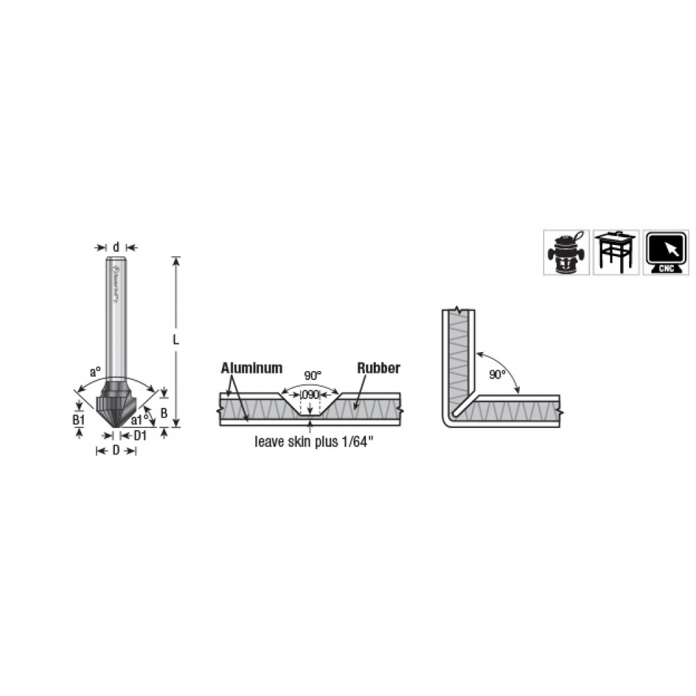 Broca 1/2" Amana tool en V para Aluminio CNC, doble filo. 45762